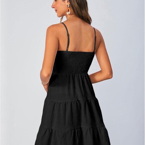 Women's Mini Sundress Smock Cami Sleeveless A Line Casual Summer Dress - Picture 2 of 6